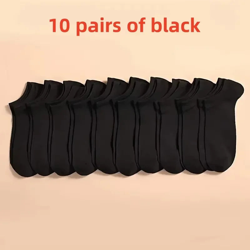 5/10/20 pairs of men's summer and autumn simple black and white solid color boat socks invisible socks men's ankle socks