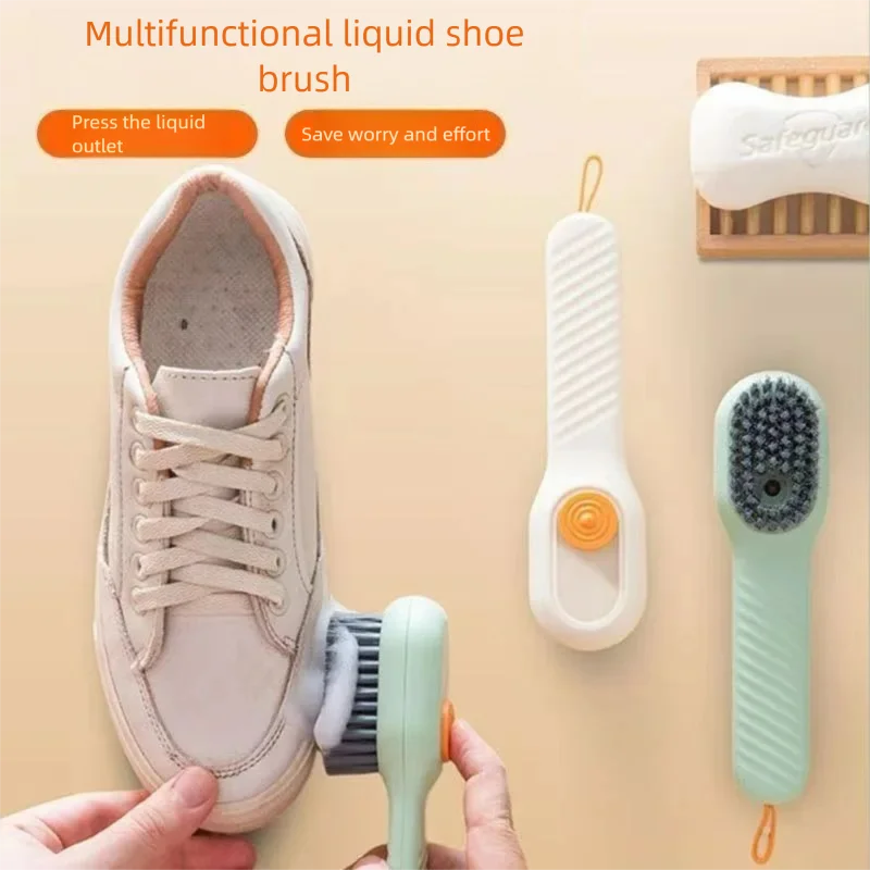 1PCS Multi-Functional Shoe Brush And Cleaner with Liquid Dispenser Household Press Type Soft Fur for Washing And Cleaning Shoes