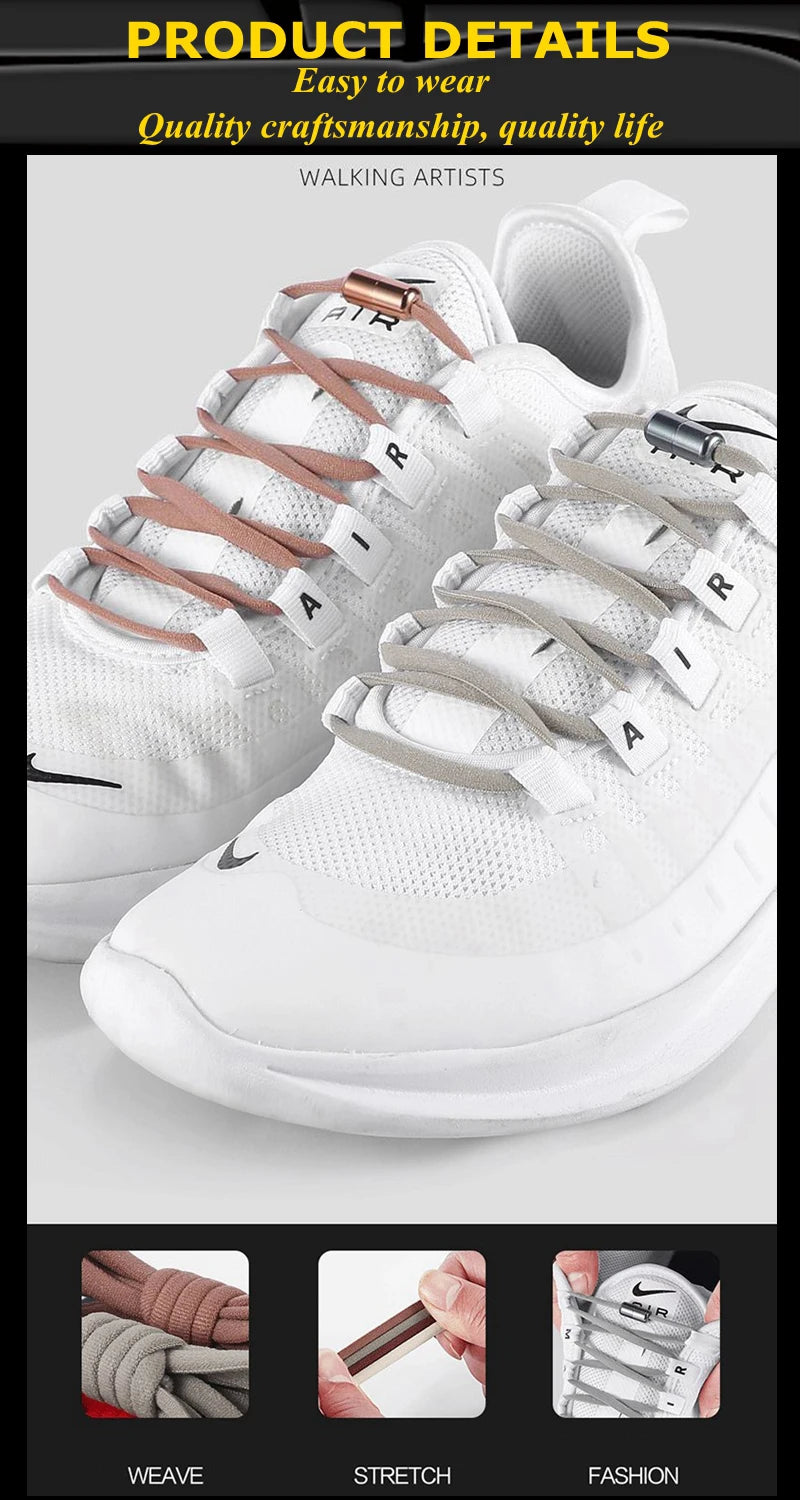 21 Colors No Tie Shoelaces For Sneakers Elastic Shoe Laces Round Metal Lock Lazy Shoelace 1 Second quick on and off unisex