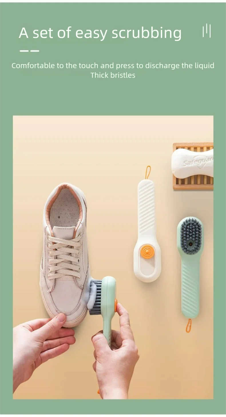 1PCS Multi-Functional Shoe Brush And Cleaner with Liquid Dispenser Household Press Type Soft Fur for Washing And Cleaning Shoes