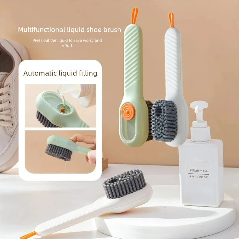 1PCS Multi-Functional Shoe Brush And Cleaner with Liquid Dispenser Household Press Type Soft Fur for Washing And Cleaning Shoes