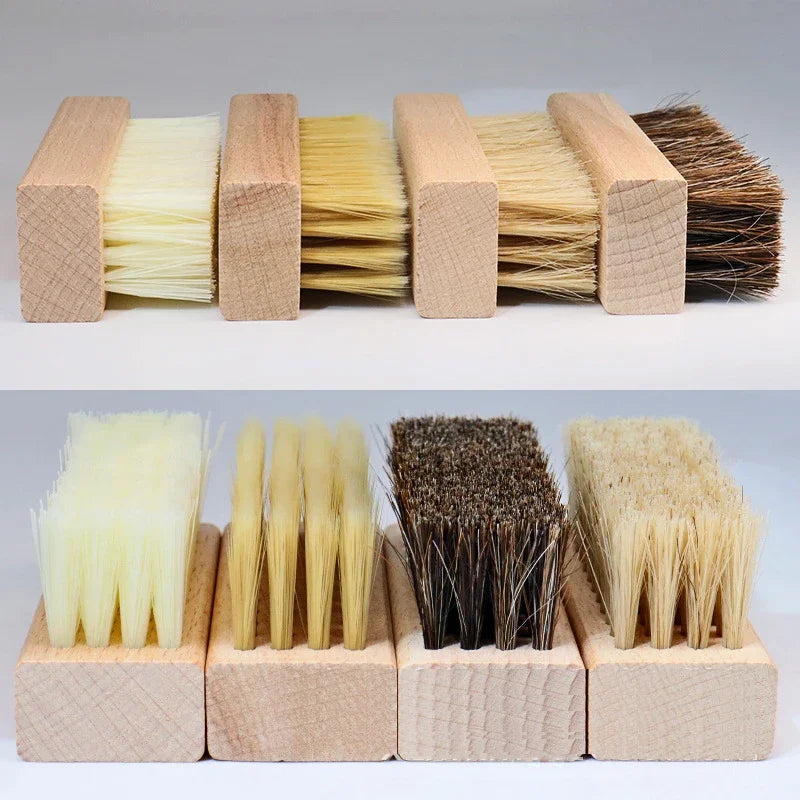 Pig Bristles Shoe Brush For Slippers Sneaker Brush Shoes Cleaning Brushes Boot Brush Cleaner Wood Handle Shoe Brush
