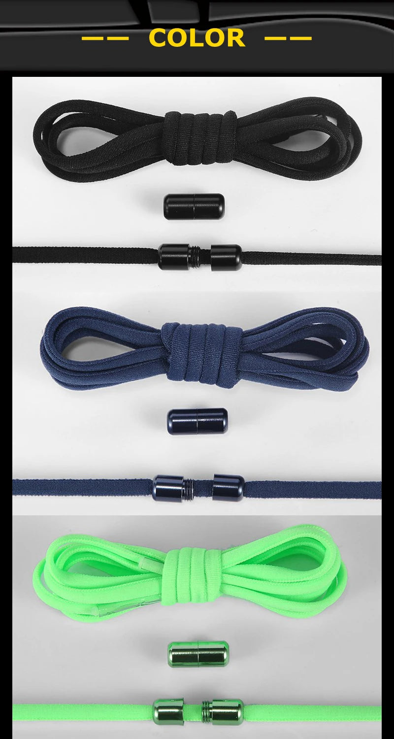21 Colors No Tie Shoelaces For Sneakers Elastic Shoe Laces Round Metal Lock Lazy Shoelace 1 Second quick on and off unisex