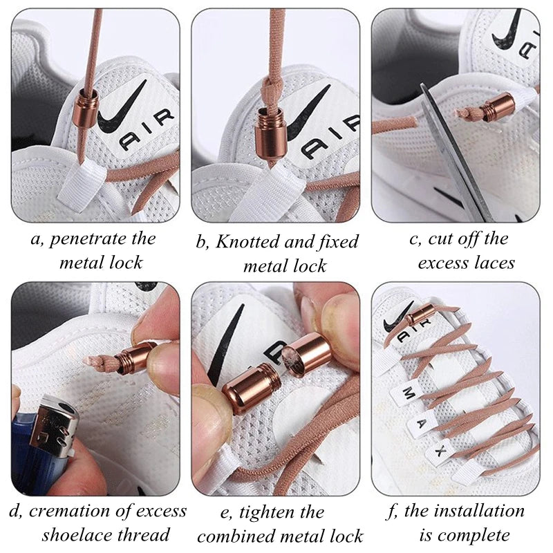 21 Colors No Tie Shoelaces For Sneakers Elastic Shoe Laces Round Metal Lock Lazy Shoelace 1 Second quick on and off unisex