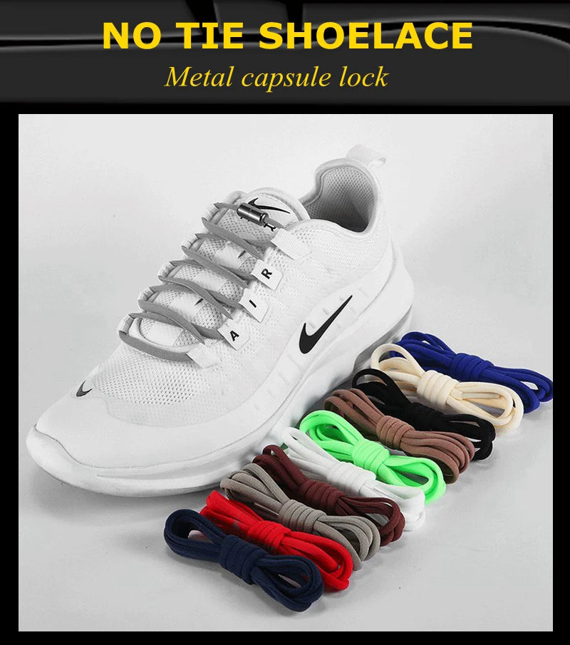 21 Colors No Tie Shoelaces For Sneakers Elastic Shoe Laces Round Metal Lock Lazy Shoelace 1 Second quick on and off unisex