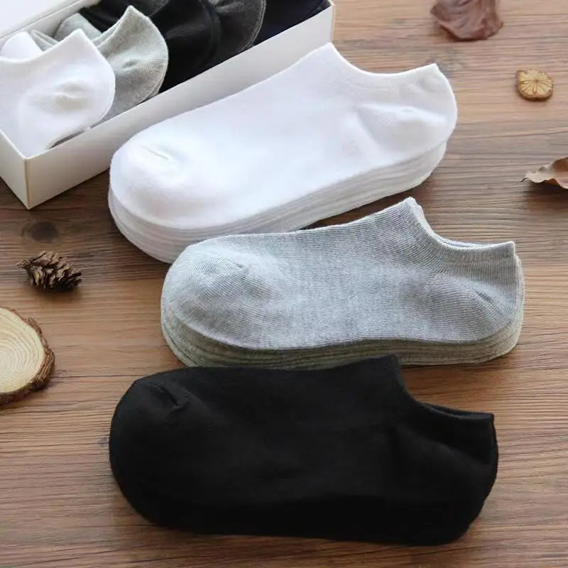 5/10/20 pairs of men's summer and autumn simple black and white solid color boat socks invisible socks men's ankle socks