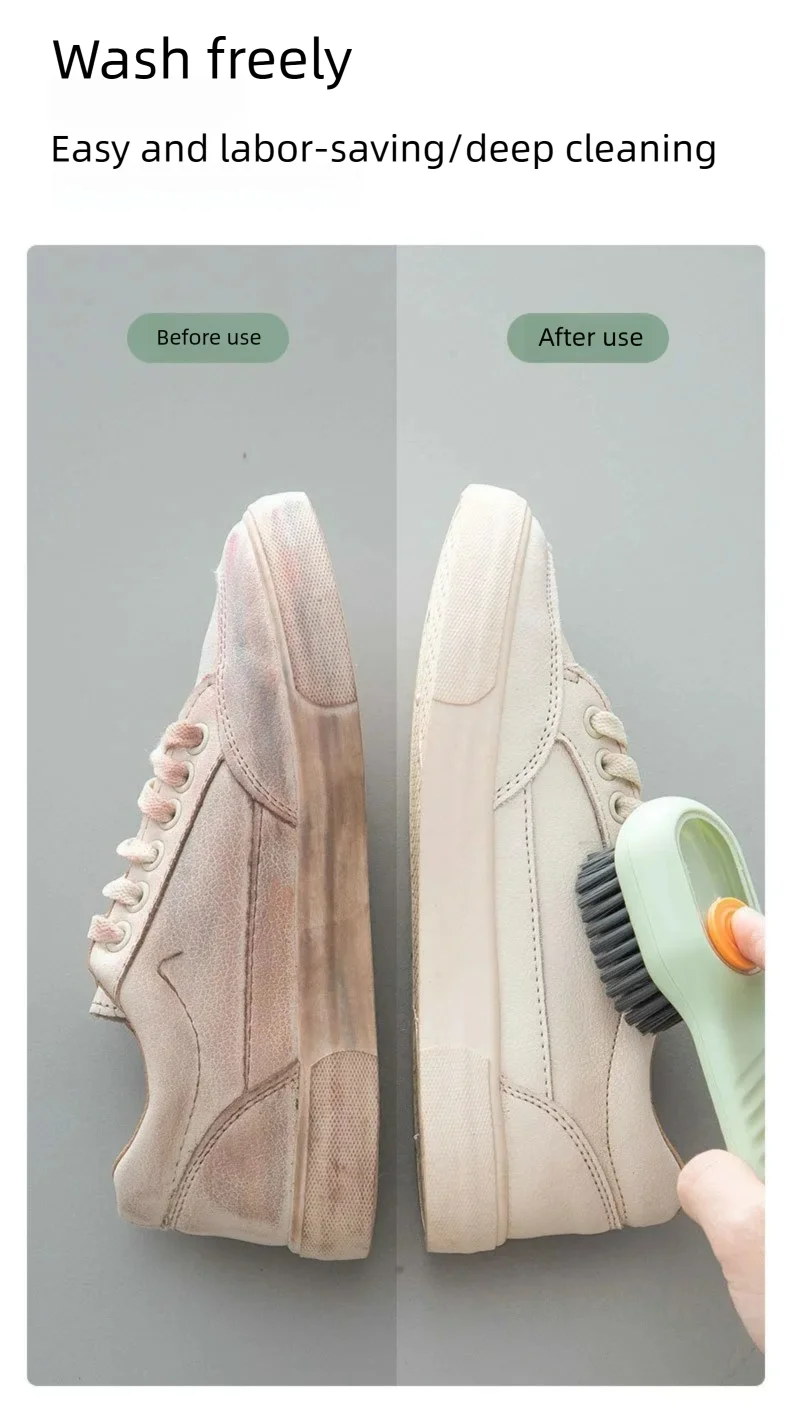 1PCS Multi-Functional Shoe Brush And Cleaner with Liquid Dispenser Household Press Type Soft Fur for Washing And Cleaning Shoes