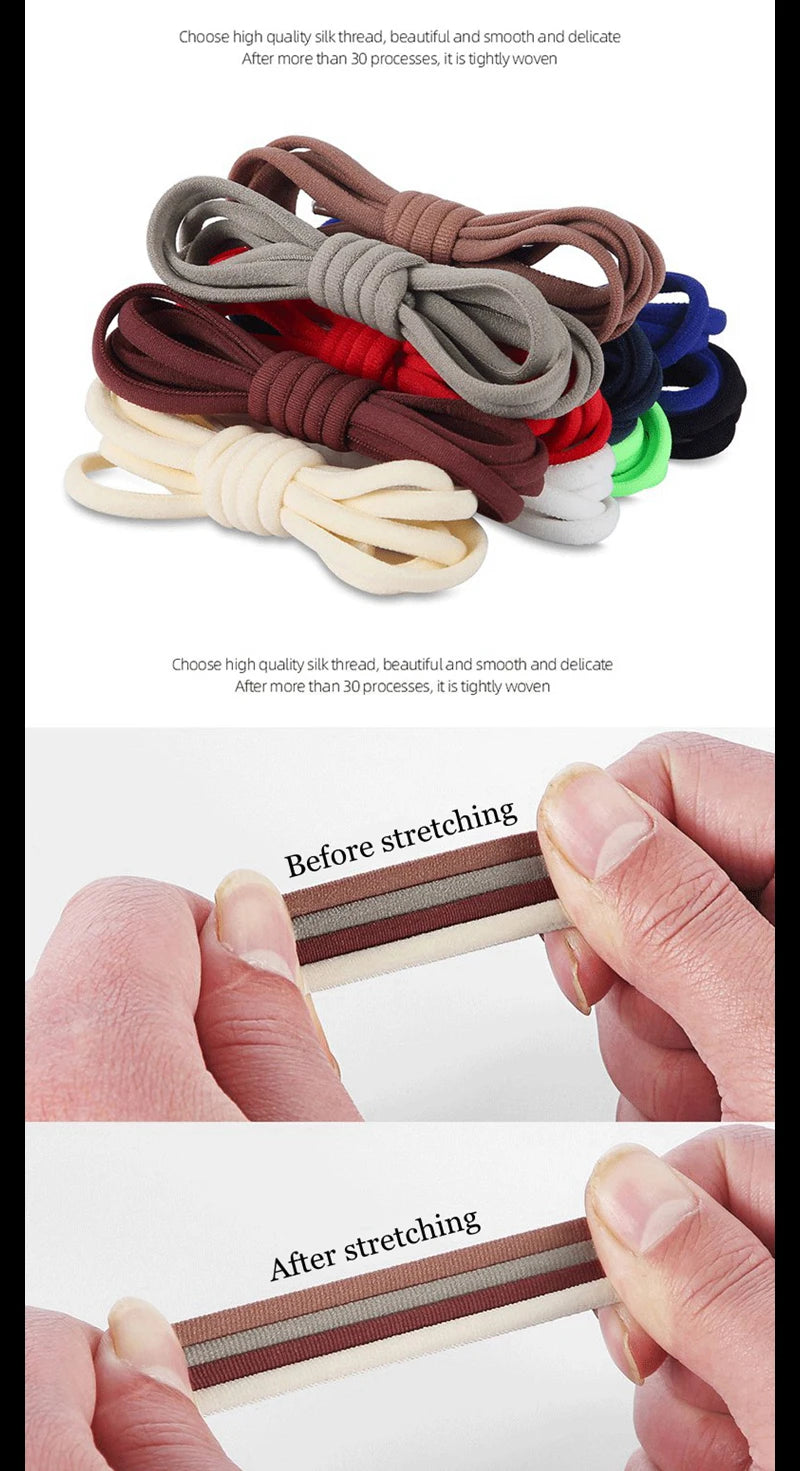 21 Colors No Tie Shoelaces For Sneakers Elastic Shoe Laces Round Metal Lock Lazy Shoelace 1 Second quick on and off unisex