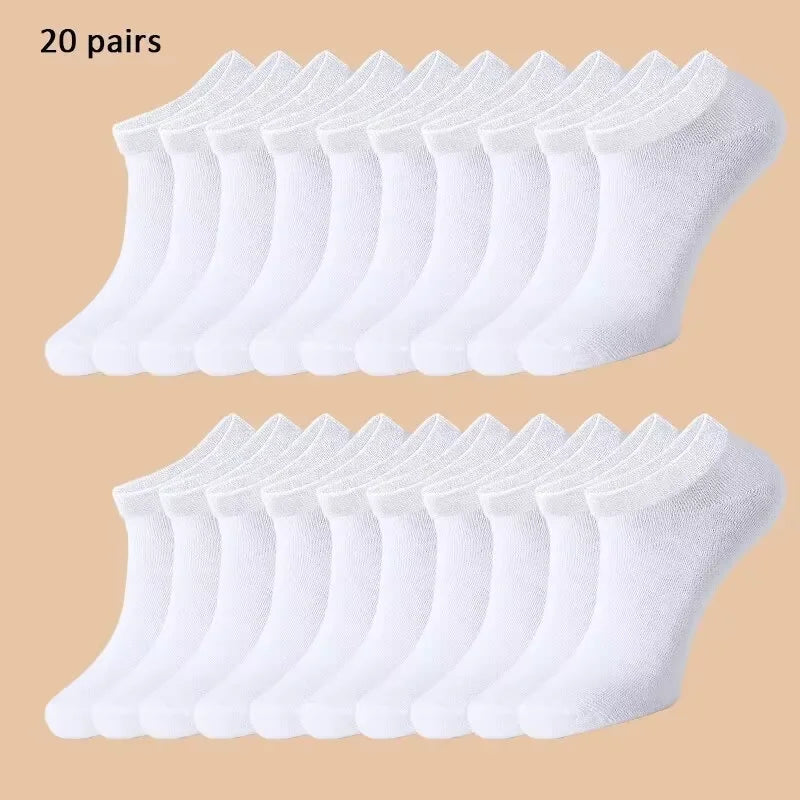 5/10/20 pairs of men's summer and autumn simple black and white solid color boat socks invisible socks men's ankle socks