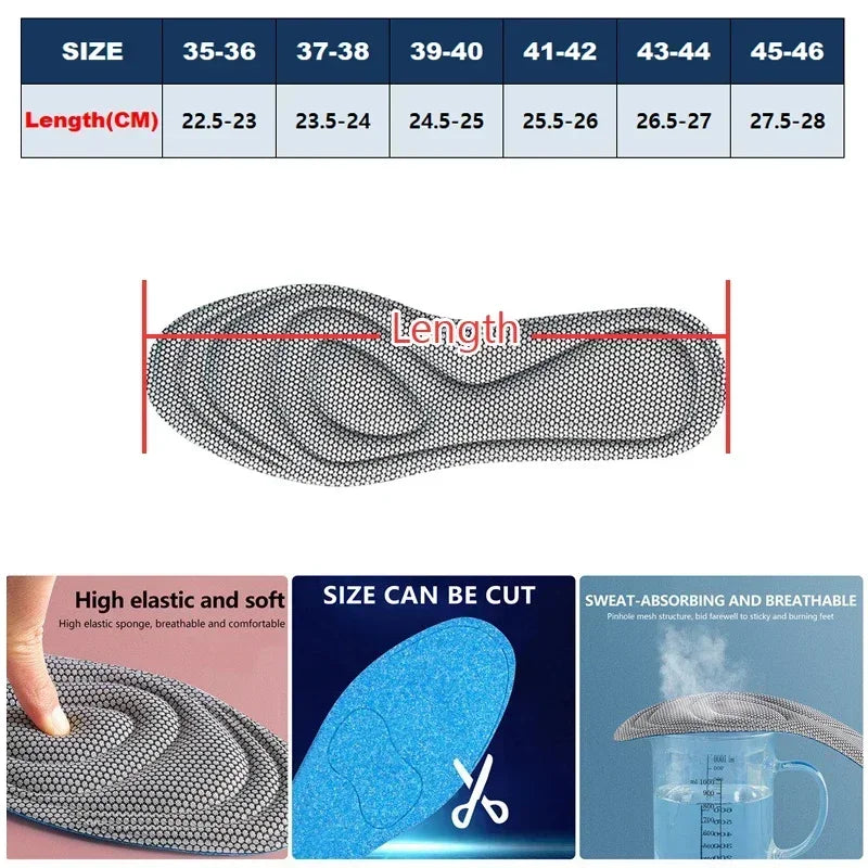 4/2Pcs Memory Foam Orthopedic Insoles for Shoes Antibacterial Deodorization Sweat Absorption Insert Sport Shoes Running Pads