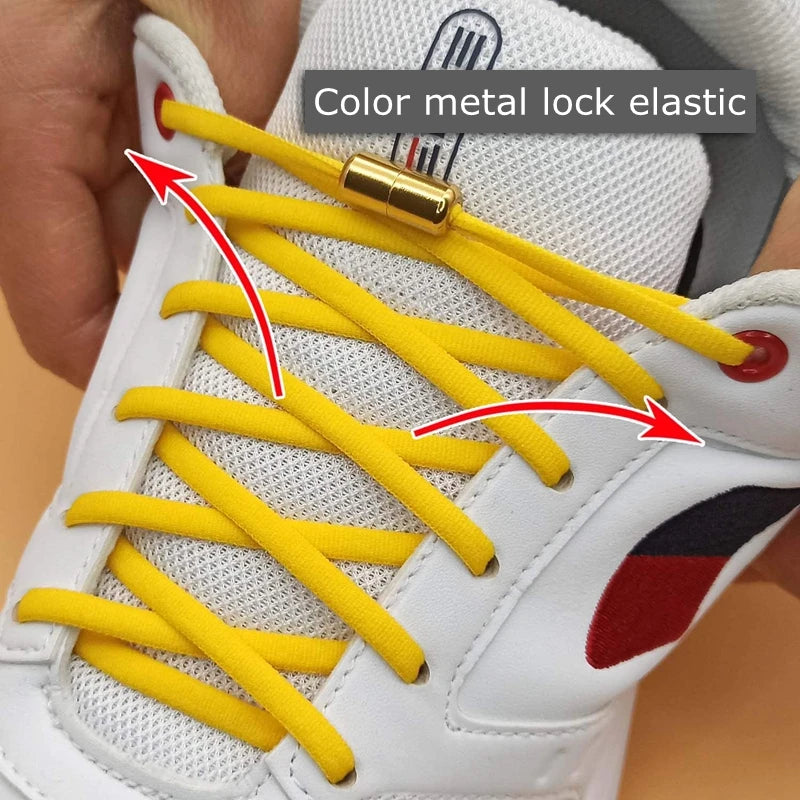 21 Colors No Tie Shoelaces For Sneakers Elastic Shoe Laces Round Metal Lock Lazy Shoelace 1 Second quick on and off unisex