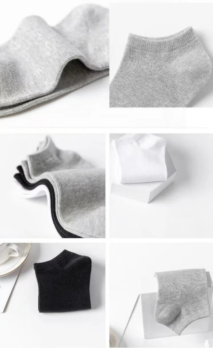5/10/20 pairs of men's summer and autumn simple black and white solid color boat socks invisible socks men's ankle socks